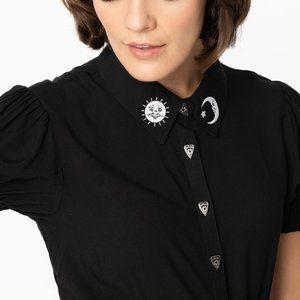 Hell Bunny Black Samara Blouse - Ouija Board Blouse